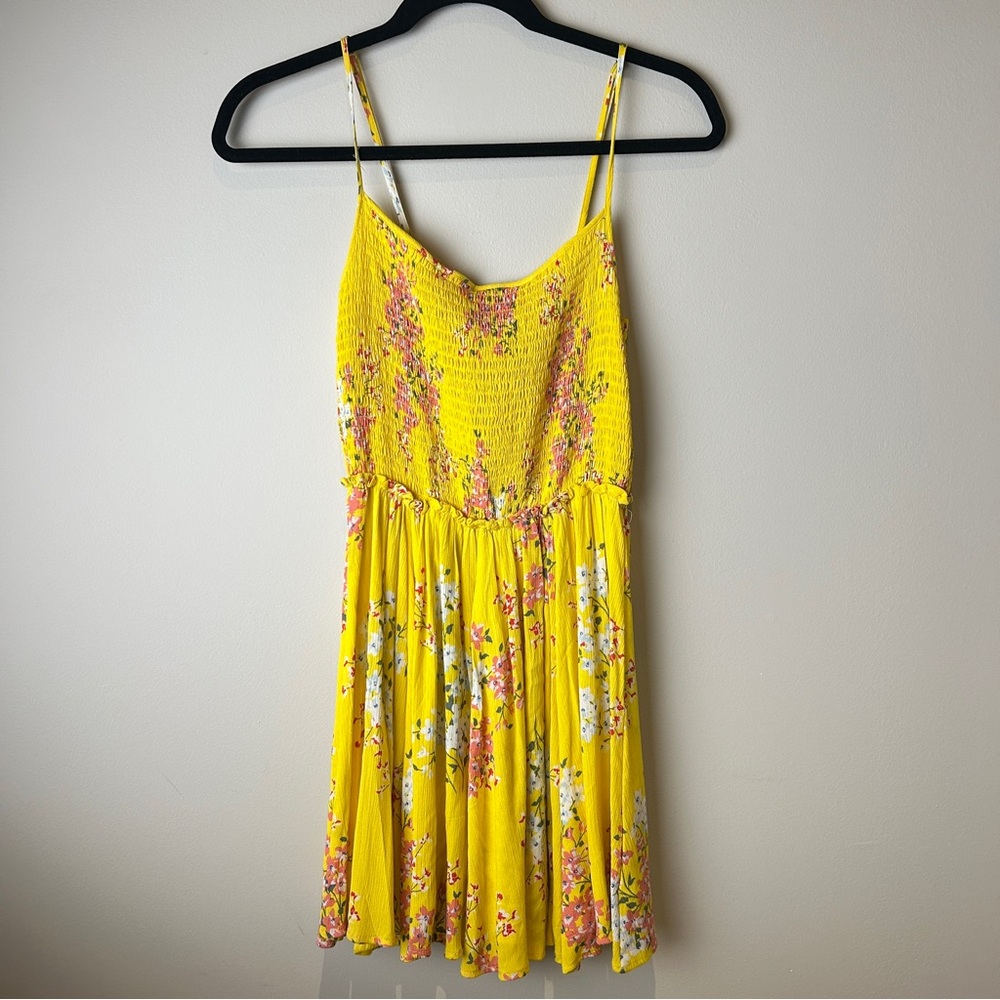 Yellow Floral Sundress with Smocked Bodice and gathered waist spinny skirt